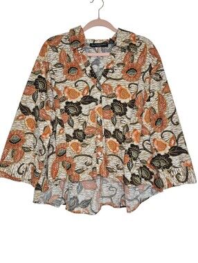 Blue Diamond Plus button-up shirt featuring a floral batik print